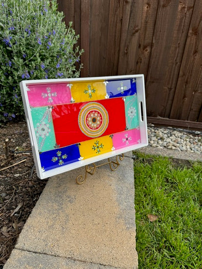 Gorgeous Hand Painted Wooden serving tray with handles