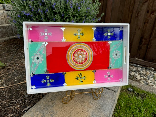 Gorgeous Hand Painted Wooden serving tray with handles