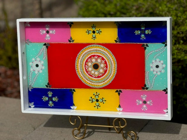 Gorgeous Hand Painted Wooden serving tray with handles