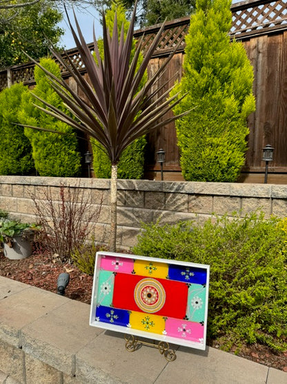 Gorgeous Hand Painted Wooden serving tray with handles