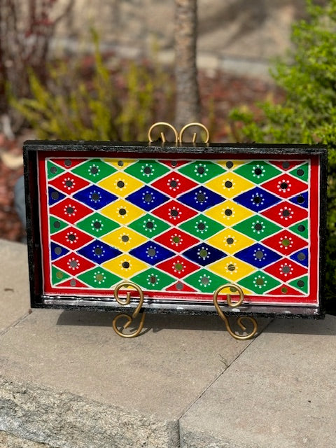 Gorgeous Hand painted Lippan & Dot Mandala art wooden serving tray with Handles