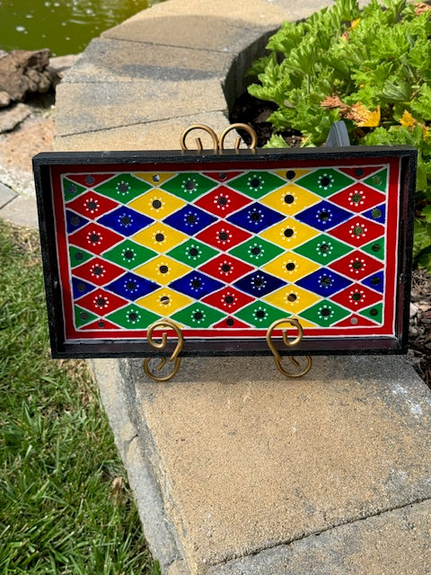 Gorgeous Hand painted Lippan & Dot Mandala art wooden serving tray with Handles