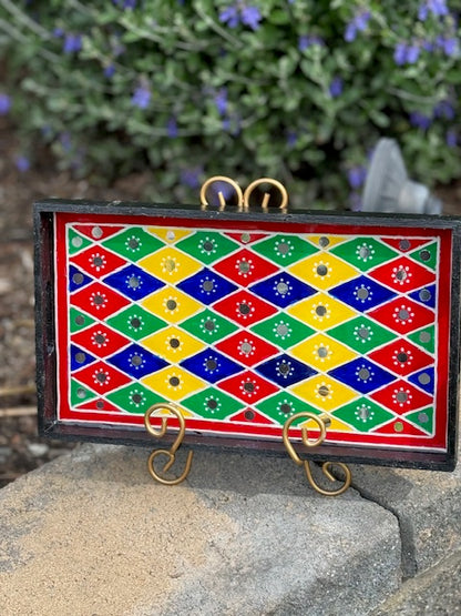 Gorgeous Hand painted Lippan & Dot Mandala art wooden serving tray with Handles