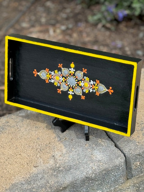 Beautiful, artistic Hand Painted Dot Mandala Wooden Tray with handles