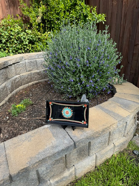 Beautiful Hand Painted Dot Mandala Resin Glazed Wooden Tray with Handles