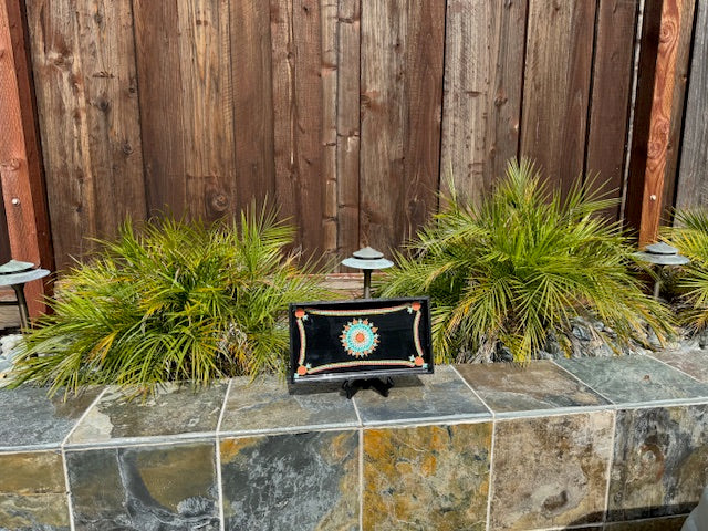 Beautiful Hand Painted Dot Mandala Resin Glazed Wooden Tray with Handles